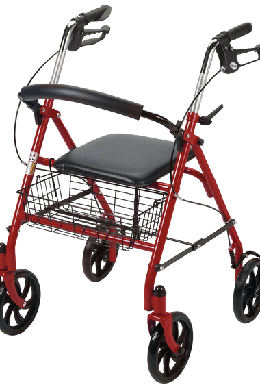 Drive Medical Four Wheel Rollator with Fold Up Removable Back Support Red
