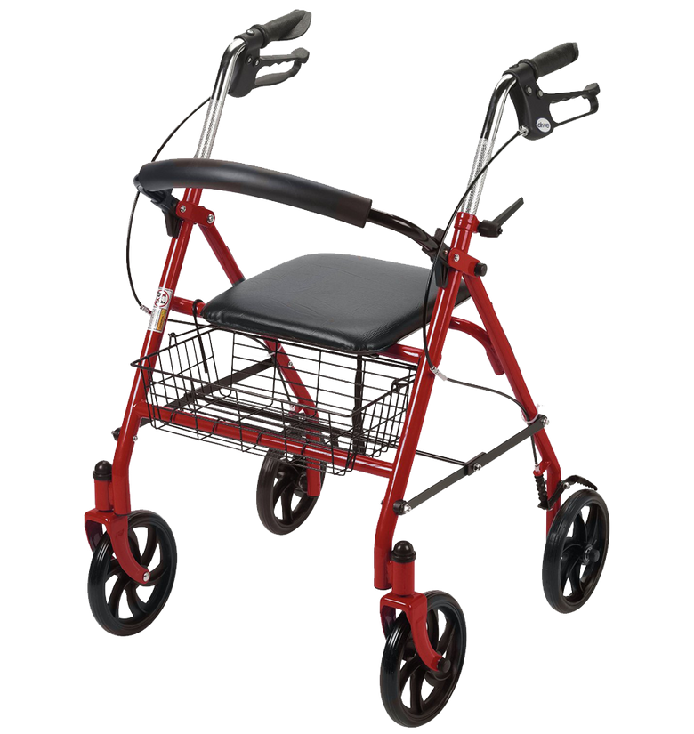 Drive Medical Four Wheel Rollator with Fold Up Removable Back Support Red